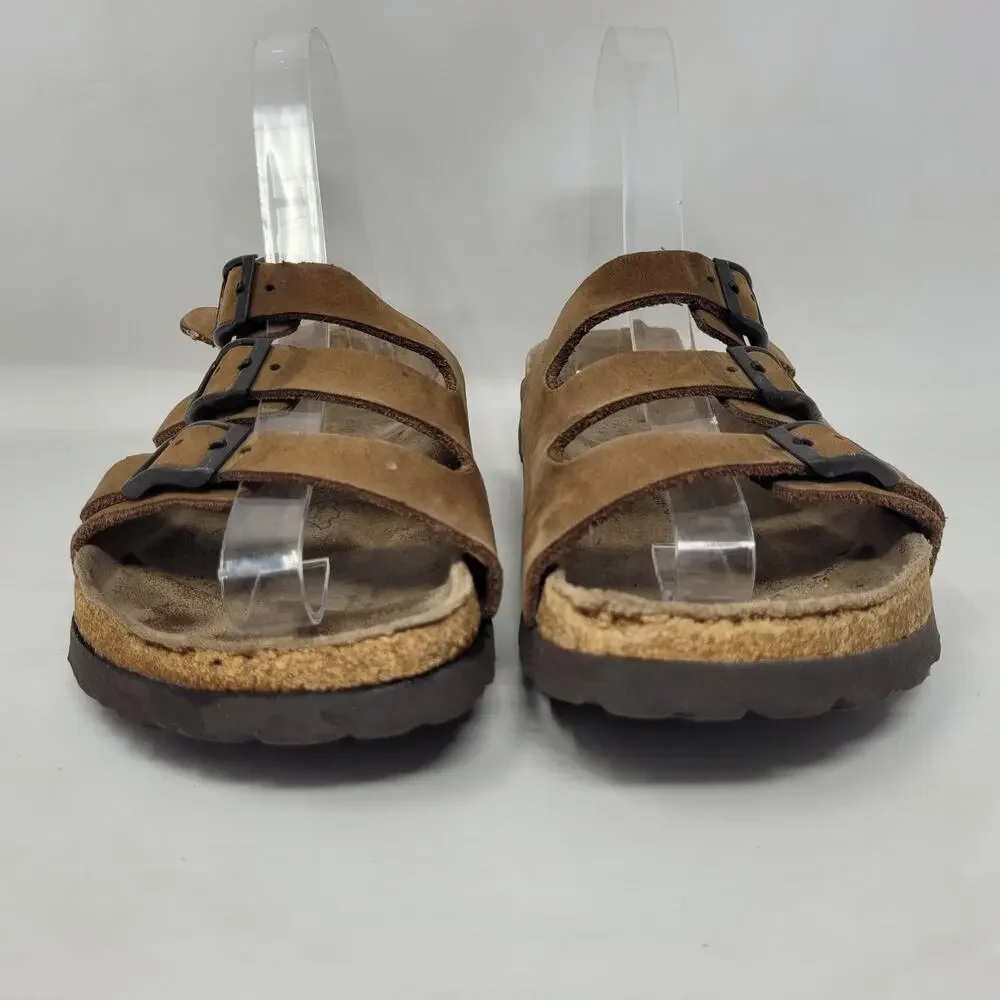 Birkenstock Betula Sandals Womens EU7 US6.5 Brown Nubuck Triple Straps Buckles